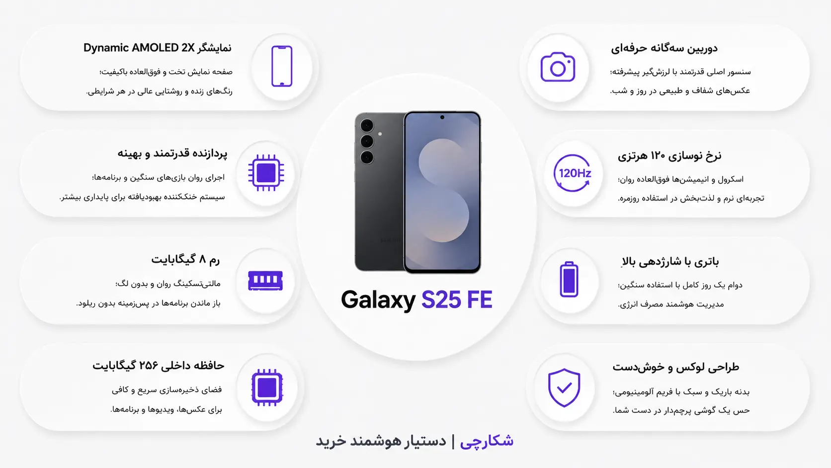 گوشی موبایل سامسونگ مدل Galaxy S25 FE دو سیم کارت ظرفیت 256 گیگابایت و رم 8 گیگابایت